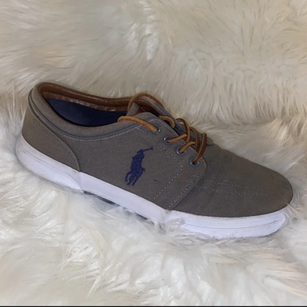 Polo Ralph Lauren Faxon Low Gray Canvas Sneakers Embroidered Pony Men’s Sz 10 D - Picture 2 of 12